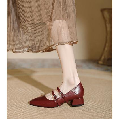 2024 Square Head Low Heel Shoes With One Button..